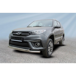 Защита переднего бампера двойная из нержавеющей стали d57-42 мм Chery Tiggo 3 (Чери Тигго 3)
