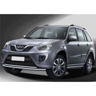 Защита переднего бампера двойная 57-42 мм из нержавеющей стали CHERY Tiggo FL (Чери Тигго ФЛ)