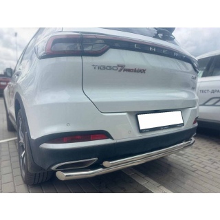 Защита заднего бампера двойная из нержавеющей стали d60-42 мм Chery Tiggo 7 Pro MAX (Чери Тигго 7 Про МАКС) с 2024 года выпуска