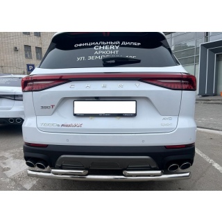 Защита заднего бампера двойная из нержавеющей стали d60-42 мм Chery Tiggo 8 Pro MAX (Чери Тигго 8 Про Макс) с 2022 года выпуска