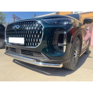 Защита переднего бампера двойная из нержавеющей стали d60-42 мм Chery Tiggo 9 (Чери Тигго 9) с 2024 года выпуска