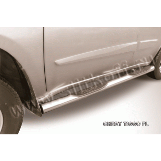 Пороги труба d76 мм с накладками из нержавеющей стали CHERY Tiggo FL (Чери Тиго ФЛ)