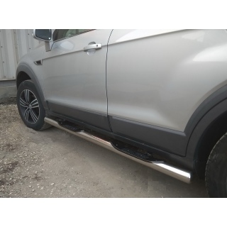 Пороги труба с пластиковыми накладками d76 мм из нержавеющей стали с CHEVROLET Captiva (Шевроле Каптива)