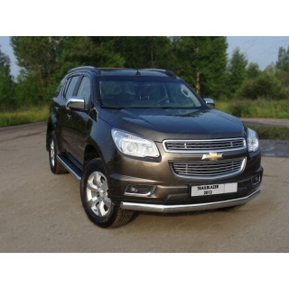 Защита переднего бампера овальная 75х42 мм из нержавеющей стали Chevrolet Trailblazer (Шевроле Трейлблейзер)