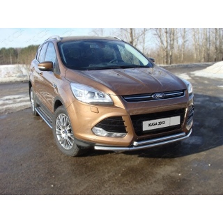Защита переднего бампера двойная d60-42 мм из нержавеющей стали FORD Kuga (Форд Куга)