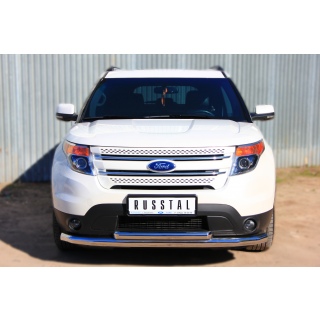 Защита переднего бампера двойная d76-63 мм из нержавеющей стали FORD Explorer (Форд Експлорер) с 2012 года выпуска