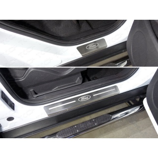 Накладки на пороги (лист шлифованный с логотипом Ford) FORD Kuga (Форд Куга) с 2016 года