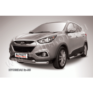 Защита переднего бампера двойная d76-57 мм из нержавеющей стали HYUNDAI ix-35 (Хендай ix35)