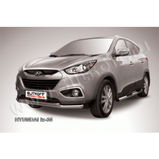 Защита переднего бампера двойная d57-42 мм из нержавеющей стали HYUNDAI ix-35 (Хендай ix35)