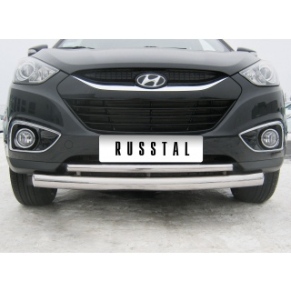 Защита переднего бампера двойная d76-42 мм из нержавеющей стали HYUNDAI ix-35 (Хендай ix35)