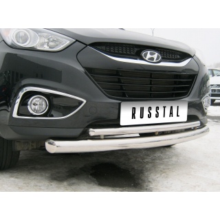 Защита переднего бампера двойная d63-42 мм из нержавеющей стали HYUNDAI ix-35 (Хендай ix35)