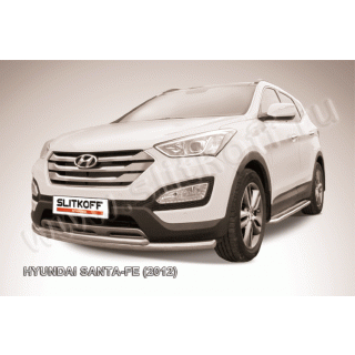 Защита переднего бампера двойная d57-42 мм из нержавеющей стали HYUNDAI Santa Fe (Хендай Санта Фе) 2012-2018