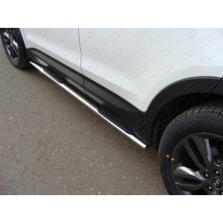 Пороги овальные d75х42 мм с накладкой, из нержавеющей стали HYUNDAI Santa Fe (Хендай Санта Фе) с 2012 г.в
