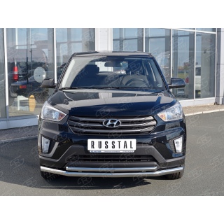 Защита переднего бампера двойная из нержавеющей стали d63-42 мм Hyundai Creta (Хендай Крета)