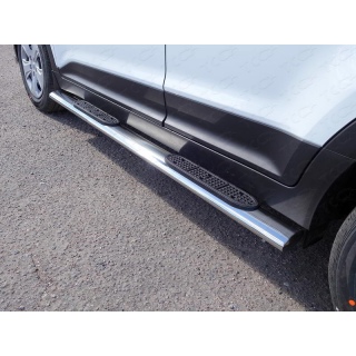 Пороги овальные, d120х60 мм с пластиковой накладкой Hyundai Creta (Хендай Крета)