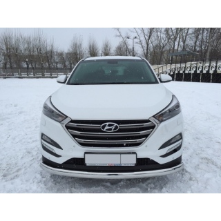 Защита переднего бампера из нержавеющей стали овальная d75х42 мм Hyundai Tucson (Хендай Туссан) с 2015 г.в.