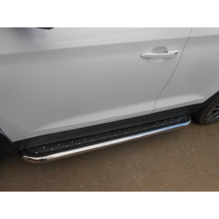 Пороги площадкой d42 мм из нержавеющей стали с нержавеющим листом Hyundai Tucson (Хендай Туссан) с 2015 г.в.