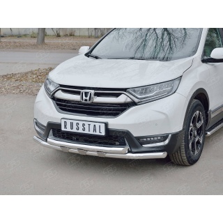 Защита переднего бампера из нерж.стали двойная с декором d63-63 мм HONDA CR-V (Хонда СРВ) с 2017 года