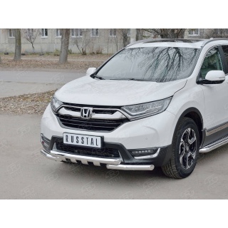 Защита переднего бампера из нерж.стали двойная с клыками d63-63 мм HONDA CR-V (Хонда СРВ) с 2017 года