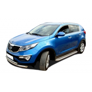 Пороги площадкой d42 мм из нержавеющей стали с алюминиевым листом KIA Sportage (Киа Спортейдж)