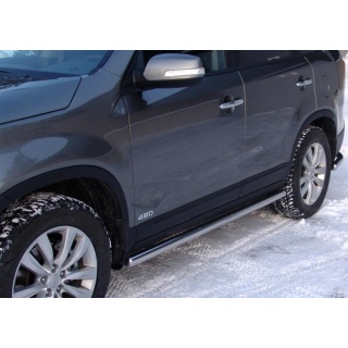 Пороги труба из нержавеющей стали d76 мм KIA Sorento II (Киа Соренто) с 2006 года