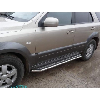 Пороги площадкой из нержавеющей стали с алюминиевым листом d57 мм KIA Sorento II (Киа Соренто) с 2006 года