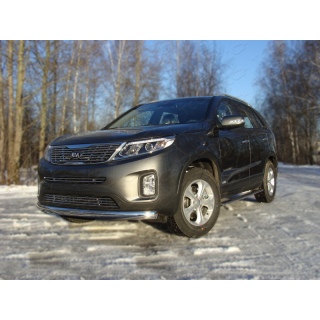 Защита переднего бампера овальная d75х42 мм из нержавеющей стали KIA Sorento (Киа Соренто) с 2012 года выпуска