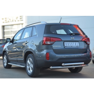 Защита заднего бампера двойная d63-63 мм из нержавеющей стали KIA Sorento (Киа Соренто)