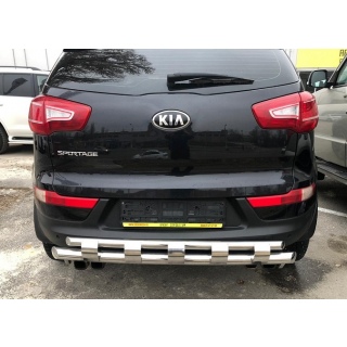 Защита заднего бампера с перемычками d60-42 мм из нержавеющей стали KIA Sportage (Киа Спортейдж)