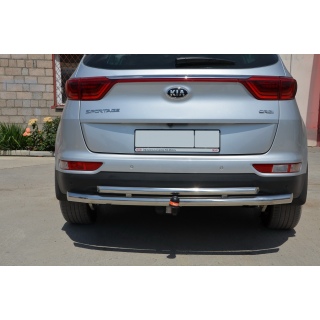 Защита заднего бампера двойная d60-42 мм из нержавеющей стали KIA Sportage (Киа Спортейдж) 2016 г.в.