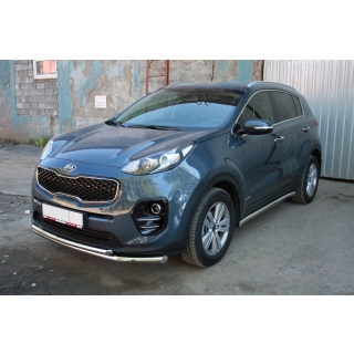 Защита переднего бампера двойная d60-42 мм, из нержавеющей стали  KIA Sportage (Киа Спортейдж) с 2016 г.в.
