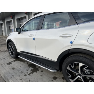 Пороги площадкой d60 мм из нержавеющей стали с алюминиевым листом KIA Sportage (Киа Спортейдж) (кроме комплектации Style и X-Line)
