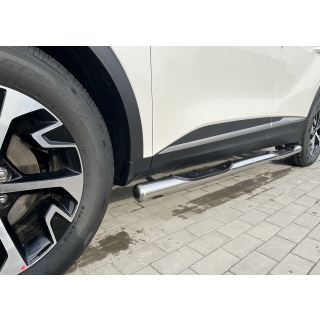 Пороги труба d76 мм из нержавеющей стали с пластиковыми накладками KIA Sportage (Киа Спортейдж) с 2021 г.в.
