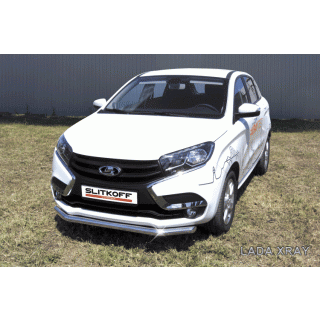 Защита переднего бампера d57 мм из нержавеющей стали Лада Икс Рей (Lada Xray)