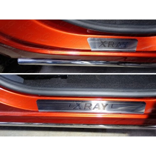 Накладки на пороги (лист шлифованный с надписью XRAY) Лада Икс Рей (Lada Xray)