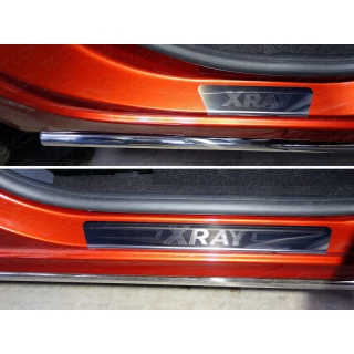 Накладки на пороги (лист зеркальный с надписью XRAY) Лада Икс Рей (Lada Xray)