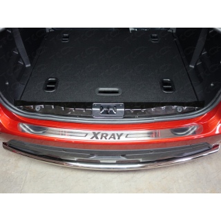 Накладка на задний бампер (лист шлифованный с надписью XRAY) Лада Икс Рей (Lada Xray)