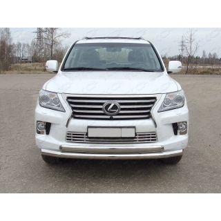 Защита переднего бампера двойная из нержавеющей стали d76-75х42 мм LEXUS LX-570 (Лексус LX-570) с 2007 по 2012 года