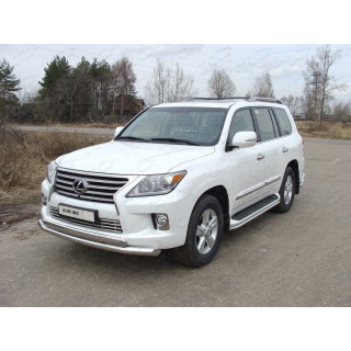 Защита переднего бампера двойная d76-75х42 мм из нержавеющей стали LEXUS LX-570 (Лексус LX-570) с 2012 года