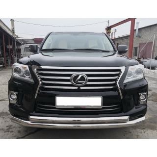 Защита переднего бампера двойная d76-60 мм из нержавеющей стали LEXUS LX-570 (Лексус LX-570) 