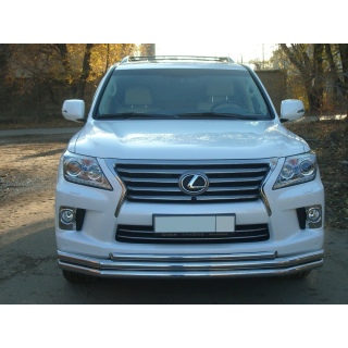 Защита переднего бампера тройная d60-60-42 мм из нержавеющей стали LEXUS LX-570 (Лексус LX-570) с 2012 года