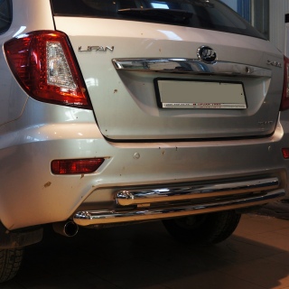 Защита заднего бампера из нержавеющей стали двойная d60-60 мм LIFAN X-60 (Лифан Х-60) с 2011 года