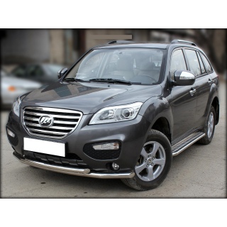 Защита переднего бампера из нержавеющей стали двойная d60-60 мм LIFAN X-60 (Лифан Х-60) (с 2011г.)