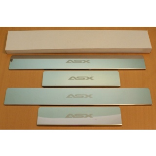 Накладки на пороги INOX (лист зеркальный надпись ASX) MITSUBISHI ASX (Митсубиши ASX) с 2010 года
