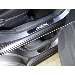 Накладки на пороги (лист зеркальный надпись ASX) MITSUBISHI ASX (Митсубиши ASX) с 2013 года