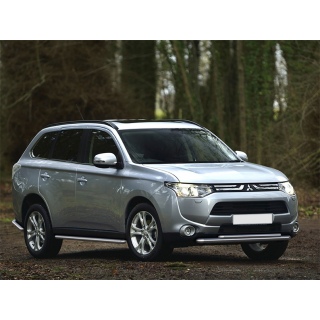 Защита переднего бампера двойная d57-42 мм из нержавеющей стали MITSUBISHI Outlander (Митсубиши Аутлендер) с 2012 по 2014 год