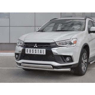 Защита переднего бампера двойная d63-75х42 мм Mitsubishi ASX (Митсубиши ASX) с 2017 года