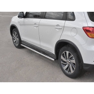 Пороги труба овальная с проступью d75х42 мм из нержавеющей стали MITSUBISHI ASX (Митсубиши ASX) с 2017 года