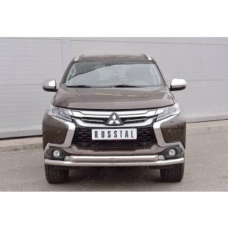 Защита переднего бампера из нержавеющей стали двойная d63-63 мм MITSUBISHI Pajero Sport (Митсубиши Паджеро Спорт) с 2016 года
