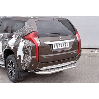 Защита заднего бампера из нержавеющей стали с ал.листом, d63 мм MITSUBISHI Pajero Sport (Митсубиши Паджеро Спорт) с 2016 года